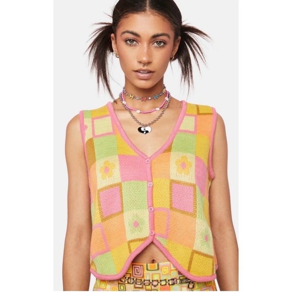 The‎ Ragged Priest Multicolor Patchwork Knit Vest M - Picture 2 of 7